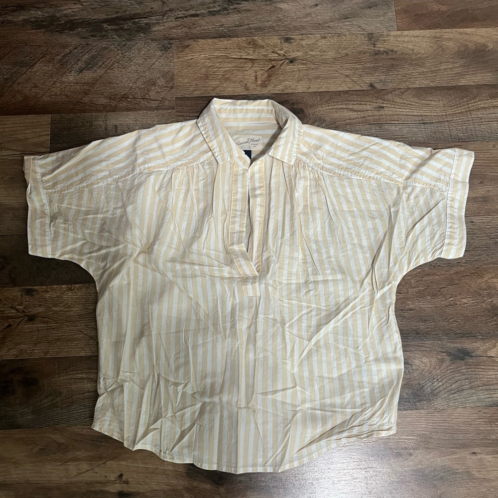 Universal Thread Beige and White Striped Blouse- cropped